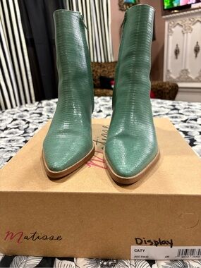 Matisse Jade Snake Green Pointed Toe Ankle Boots